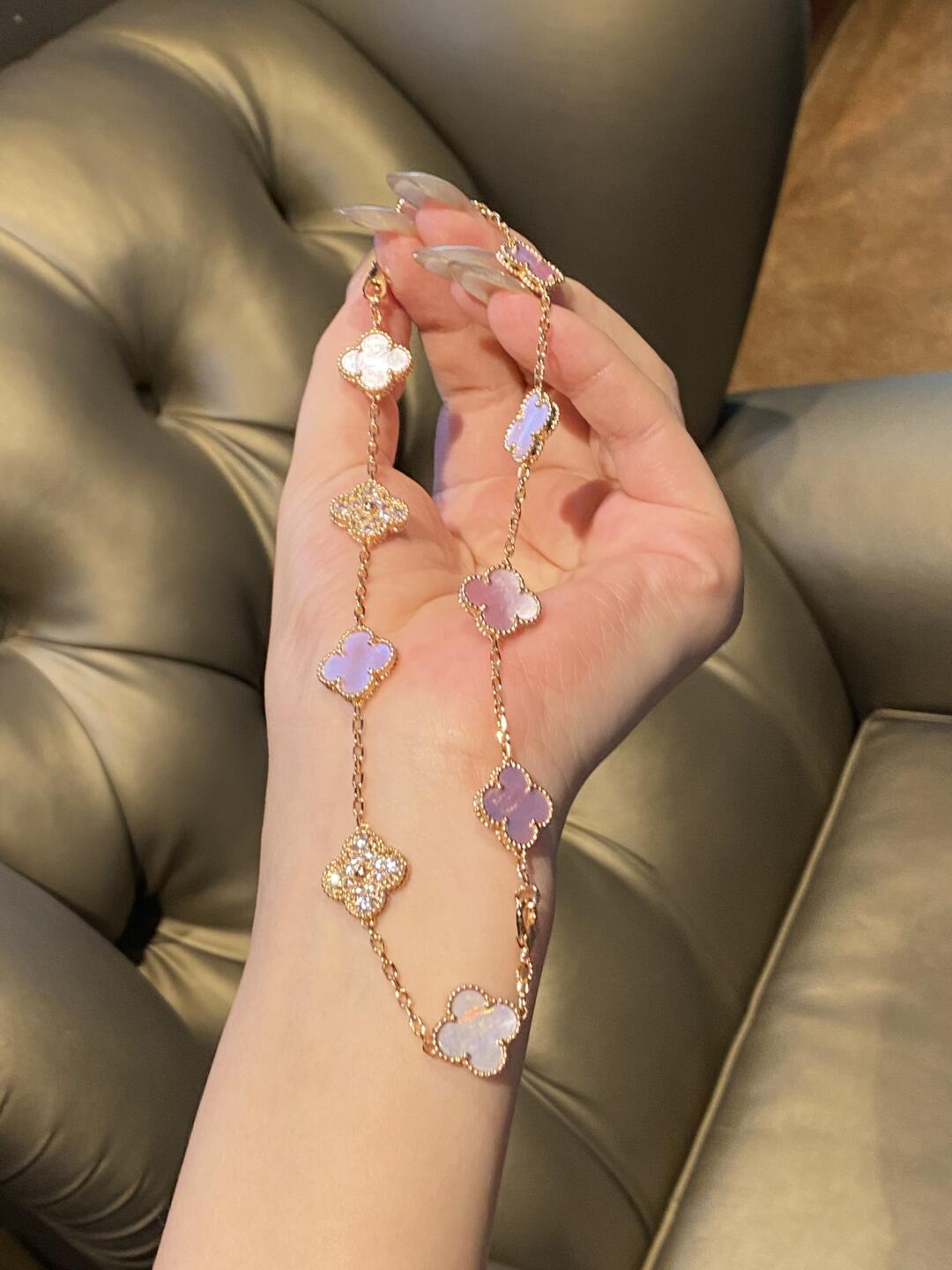 [Revel Jewelry]CLOVER 10 MOTIFS DIAMOND PINK MOP NECKLACE