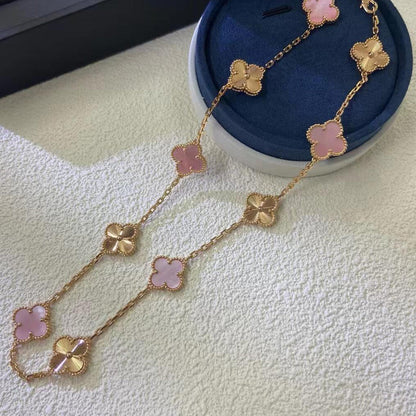 [Revel Jewelry]CLOVER 10 MOTIFS  LASER PINK MOP NECKLACE