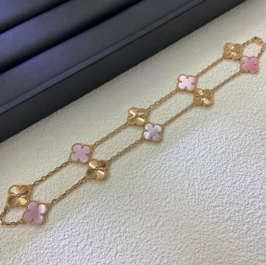 [Revel Jewelry]CLOVER 10 MOTIFS  LASER PINK MOP NECKLACE
