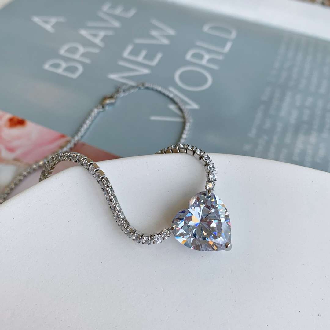 [Revel Jewelry]8.0 Carat Versatile Colorful Sweet Heart-Shaped Tennis Necklace