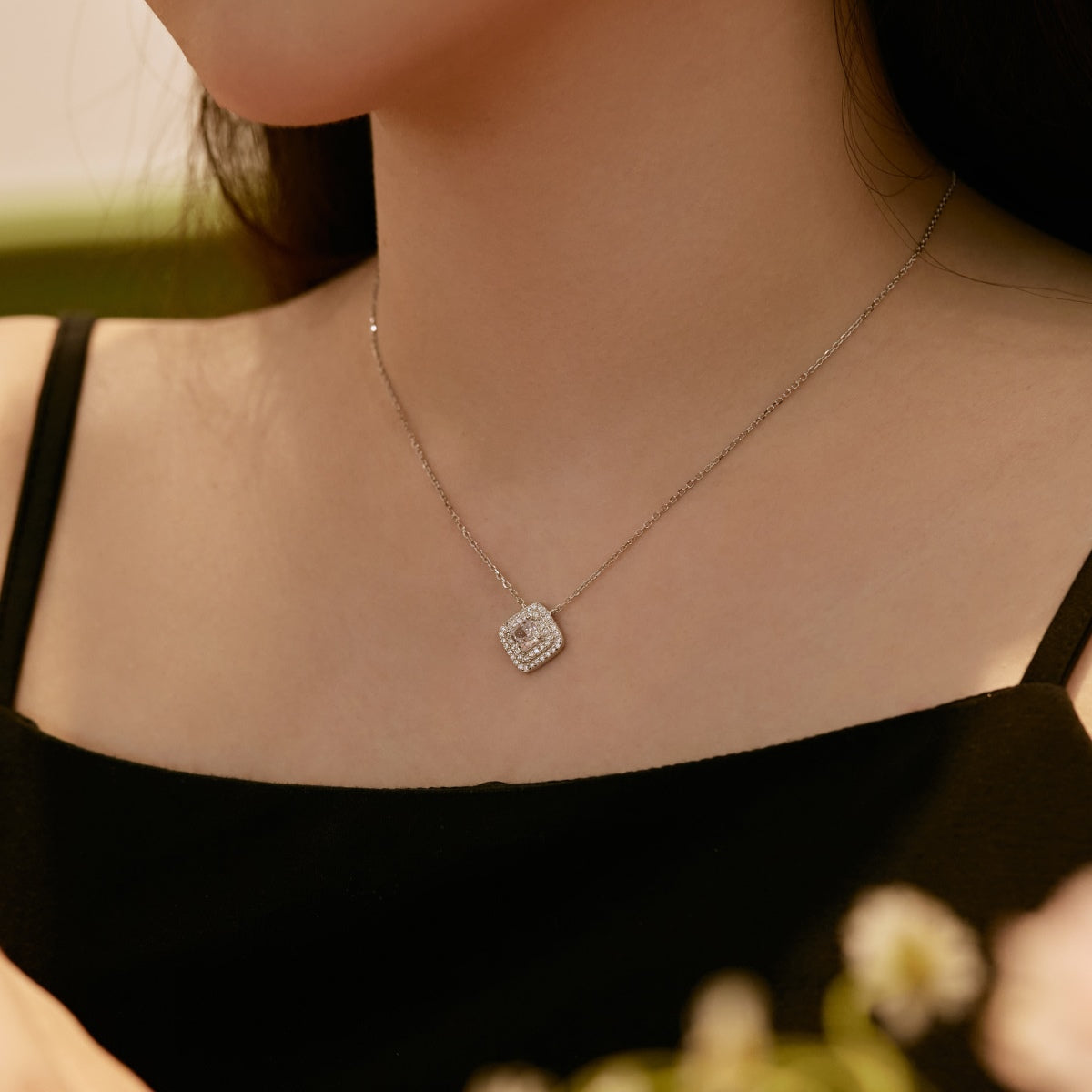 [Revel Jewelry]Funkelnde Asscher-Schliff-Halskette
