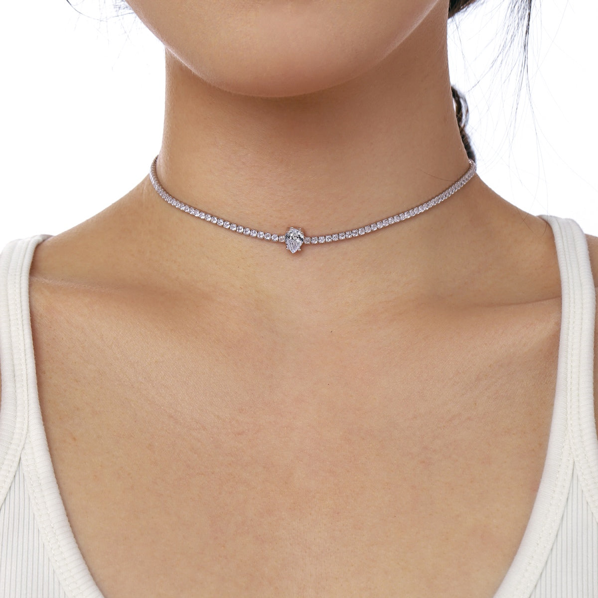 [Revel Jewelry]1.0 carat Unique Pear Cut Tennis Necklace