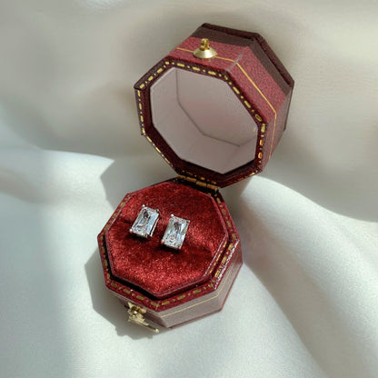 [Revel Jewelry]Stylish Shiny Rectangular Center Stone Stud Earrings