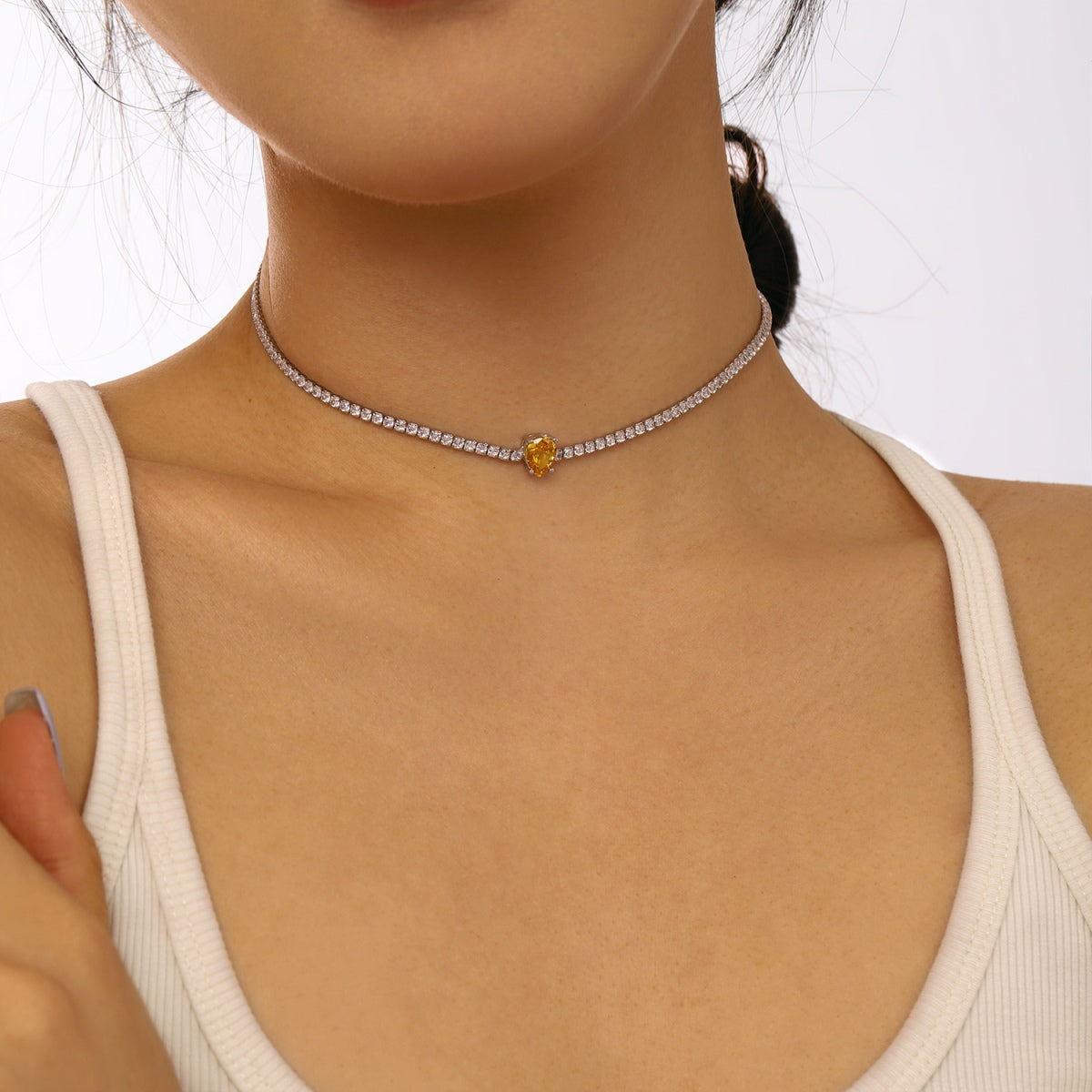 [Revel Jewelry]1.0 carat Unique Pear Cut Tennis Necklace