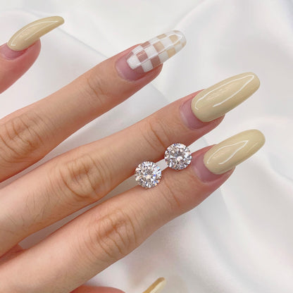 [Revel Jewelry]Stylish Shiny Round Center Stone Stud Earrings