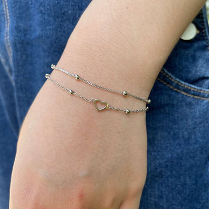 [Revel Jewelry]華奢な二層のラブハートブレスレット