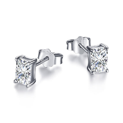 [Revel Jewelry]Stylish Shiny Rectangular Center Stone Stud Earrings