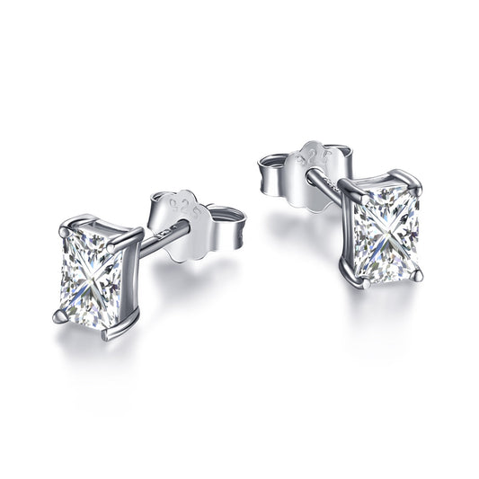 [Revel Jewelry]Stylish Shiny Rectangular Center Stone Stud Earrings