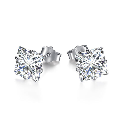 [Revel Jewelry]Stylish Shiny Square Center Stone Stud Earrings