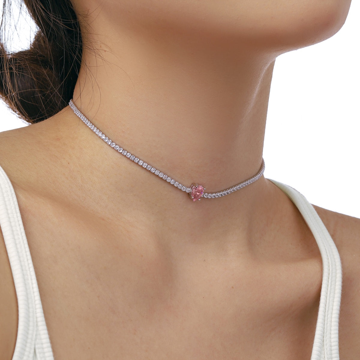 [Revel Jewelry]1.0 carat Unique Pear Cut Tennis Necklace