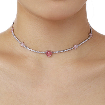 [Revel Jewelry]Dazzling Pink Heart Flower Necklace