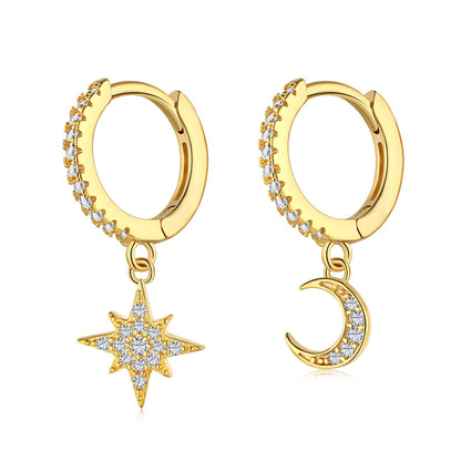 [Revel Jewelry]Star and Moon Asymmetric Earrings