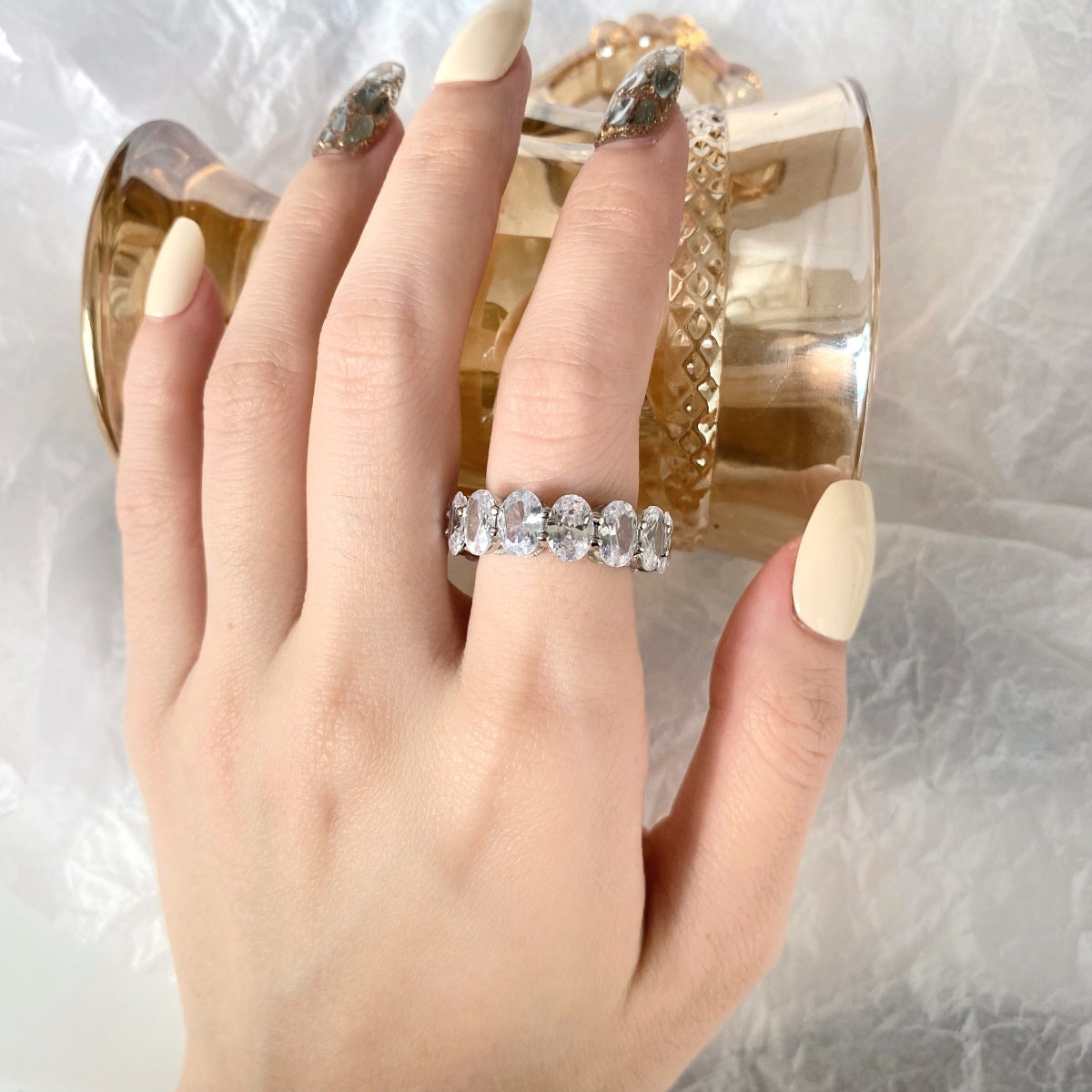 [Revel Jewelry]Dainty Elongated Cushion Cut Tennis Ring