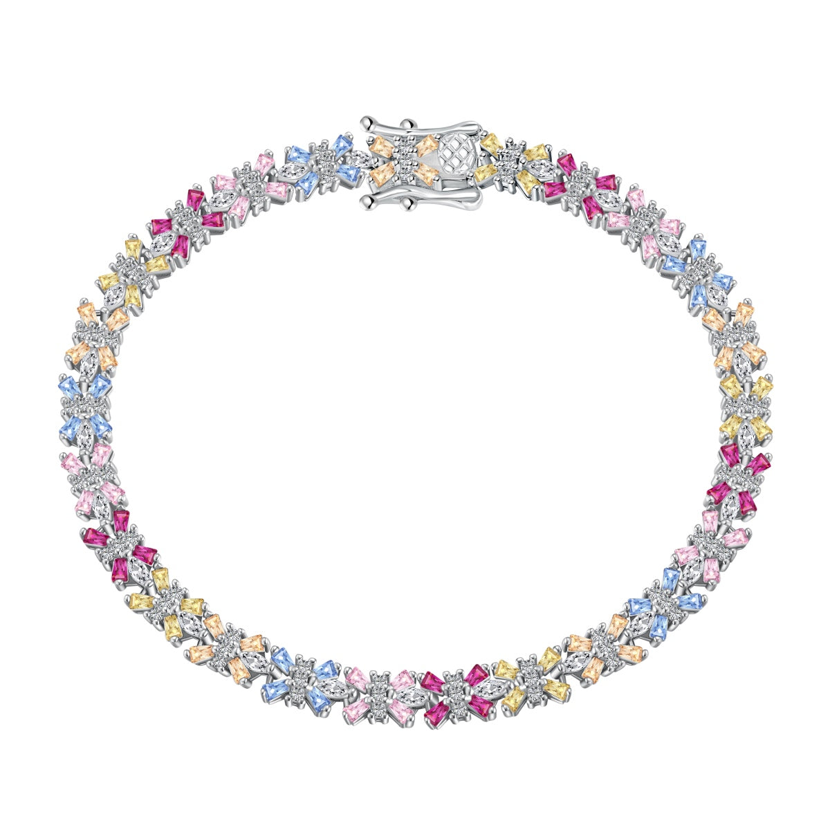 [Revel Jewelry]放射状に輝くエメラルドカットのカラフルなパーティーブレスレット