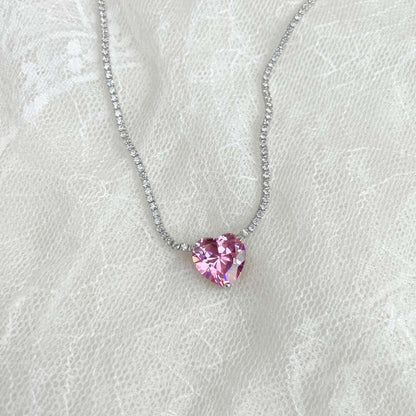 [Revel Jewelry]8.0 Carat Versatile Colorful Sweet Heart-Shaped Tennis Necklace