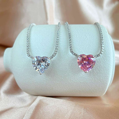 [Revel Jewelry]8.0 Carat Versatile Colorful Sweet Heart-Shaped Tennis Necklace