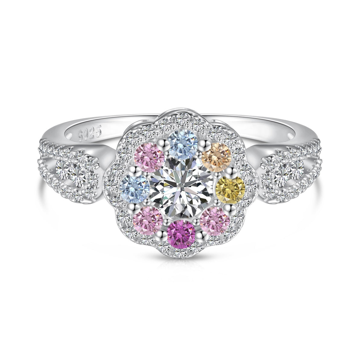 [Revel Jewelry]Delicate Colorful Round Cut Flower Shape Wedding Ring