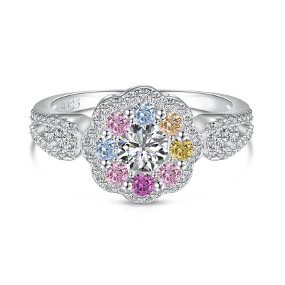 [Revel Jewelry]Delicate Colorful Round Cut Flower Shape Wedding Ring