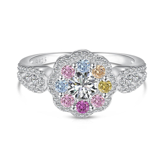 [Revel Jewelry]Delicate Colorful Round Cut Flower Shape Wedding Ring