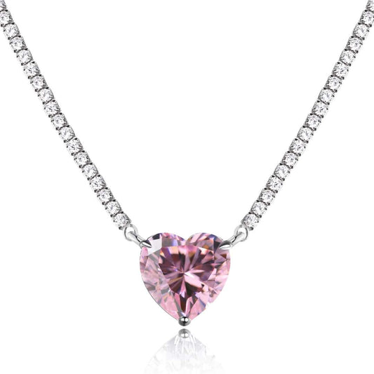 [Revel Jewelry]8.0 Carat Versatile Colorful Sweet Heart-Shaped Tennis Necklace