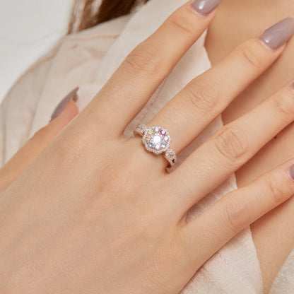 [Revel Jewelry]Delicate Colorful Round Cut Flower Shape Wedding Ring