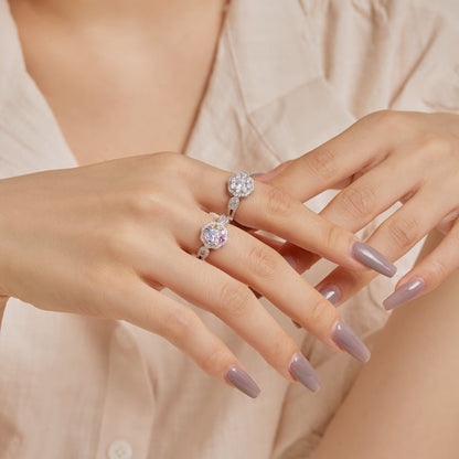 [Revel Jewelry]Delicate Colorful Round Cut Flower Shape Wedding Ring