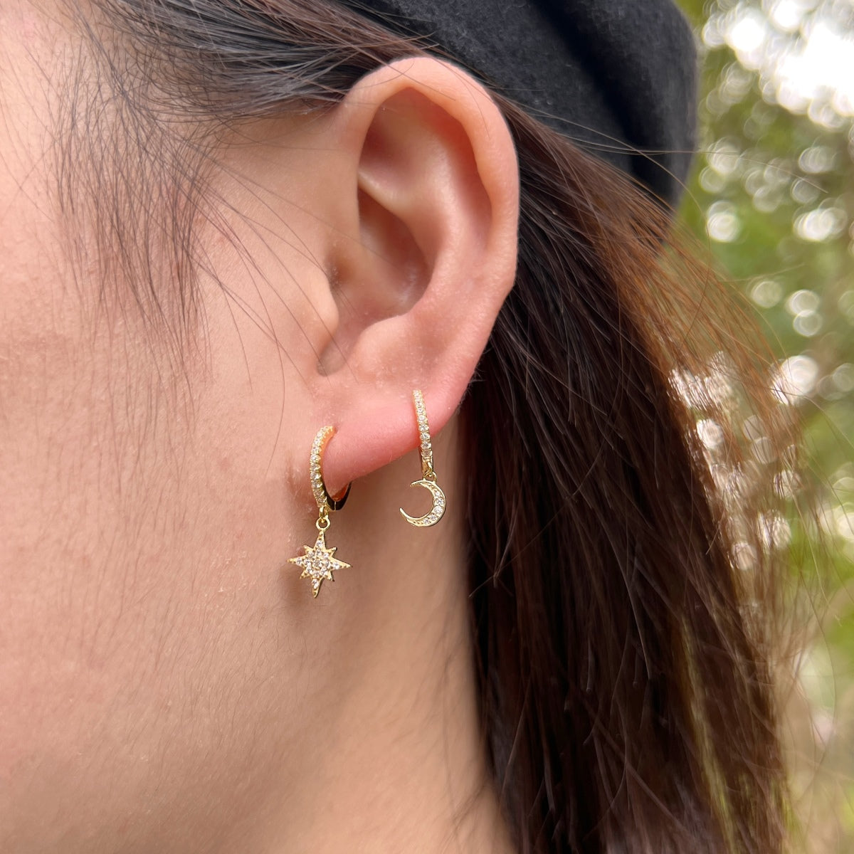 [Revel Jewelry]Star and Moon Asymmetric Earrings