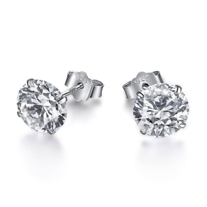 [Revel Jewelry]Stylish Shiny Round Center Stone Stud Earrings