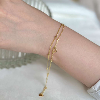 [Revel Jewelry]華奢な二層のラブハートブレスレット
