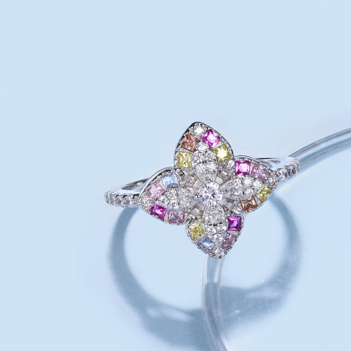 [Revel Jewelry]Luxurious Colorful Flower Shape Banquet Ring