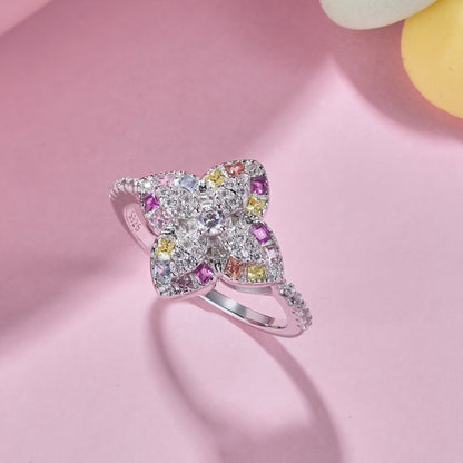 [Revel Jewelry]Luxurious Colorful Flower Shape Banquet Ring