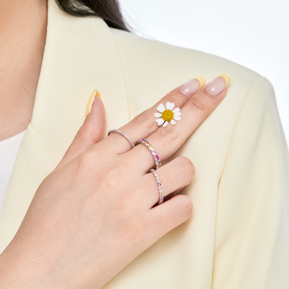 [Revel Jewelry]Ornate Colorful Round Cut Tennis Ring