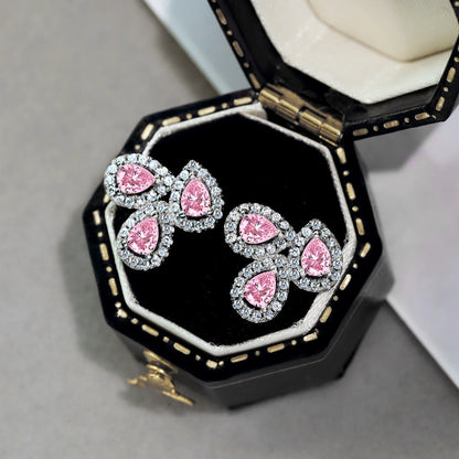 [Revel Jewelry]Ornate Flower Shape Pear Cut Lover Earrings
