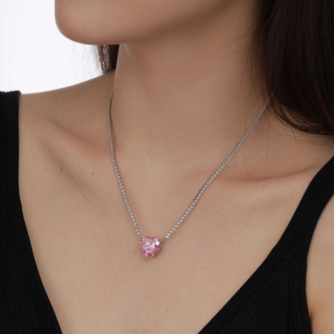 [Revel Jewelry]8.0 Carat Versatile Colorful Sweet Heart-Shaped Tennis Necklace