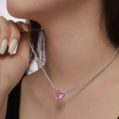 [Revel Jewelry]8.0 Carat Versatile Colorful Sweet Heart-Shaped Tennis Necklace