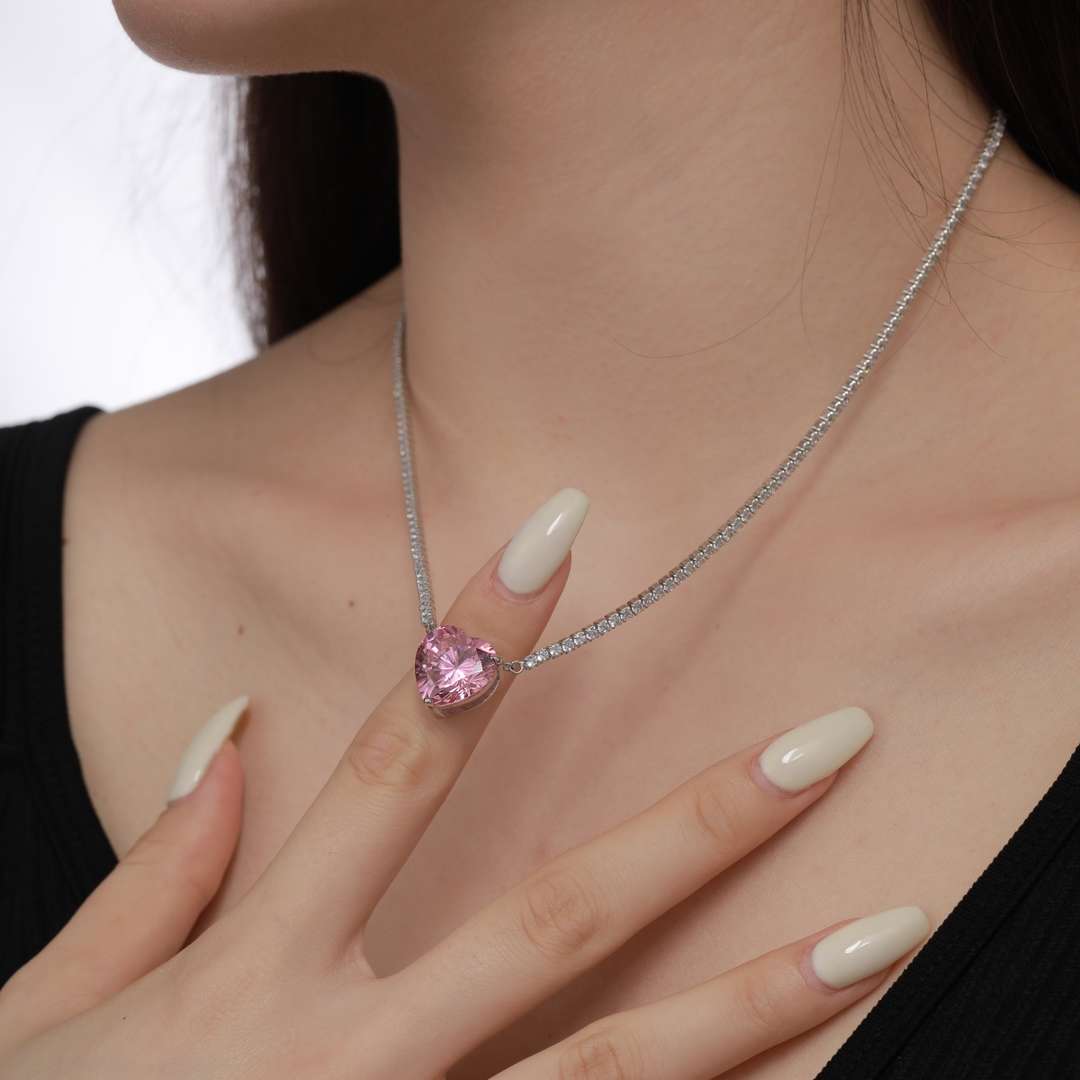 [Revel Jewelry]8.0 Carat Versatile Colorful Sweet Heart-Shaped Tennis Necklace