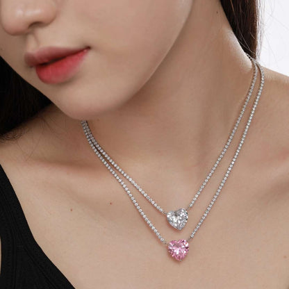 [Revel Jewelry]8.0 Carat Versatile Colorful Sweet Heart-Shaped Tennis Necklace