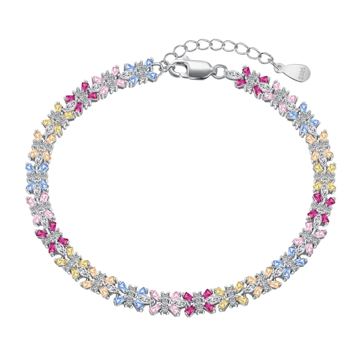 [Revel Jewelry]放射状に輝くエメラルドカットのカラフルなパーティーブレスレット