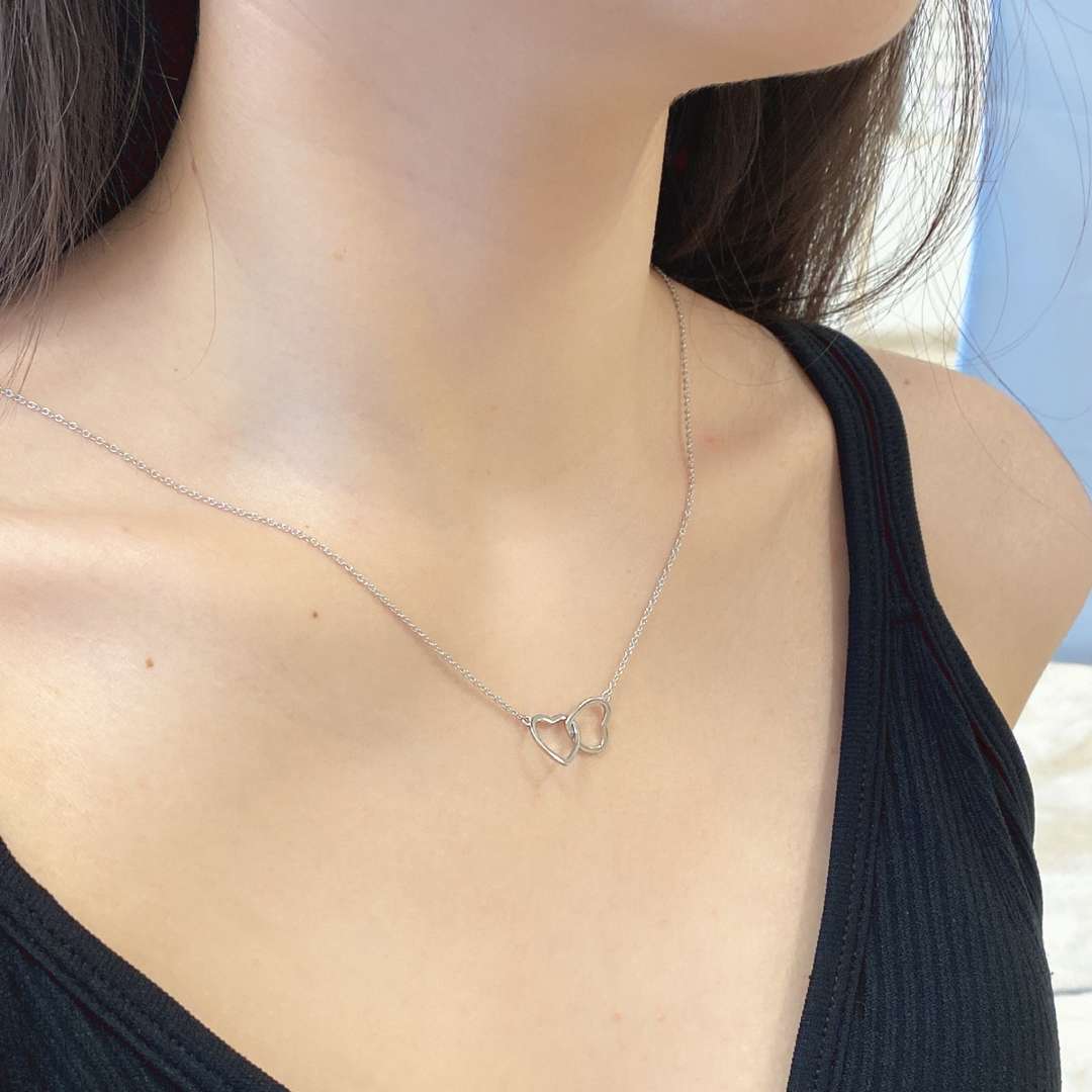 [Revel Jewelry]Sterling Silver Love Double Ring Necklace
