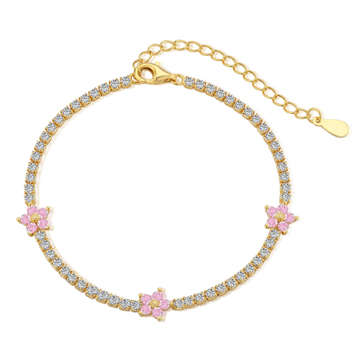 [Revel Jewelry]Sparkling Flower Shape Tennis Bracelet