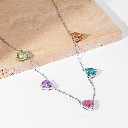 [Revel Jewelry]Sparkling Colorful Heart Cut Necklace