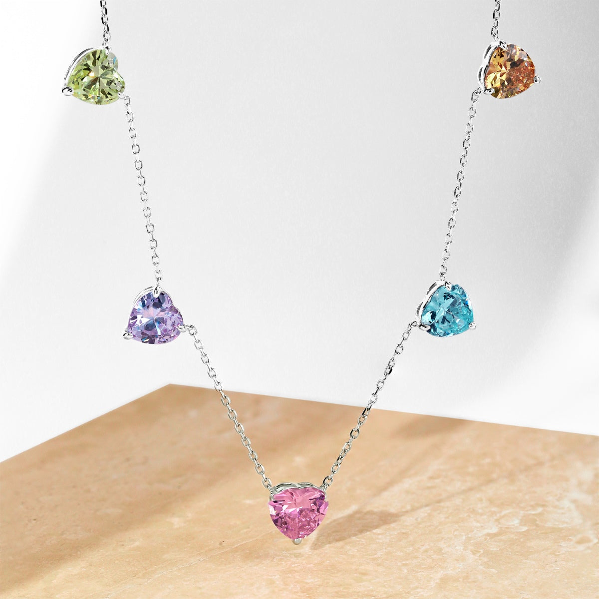 [Revel Jewelry]Sparkling Colorful Heart Cut Necklace
