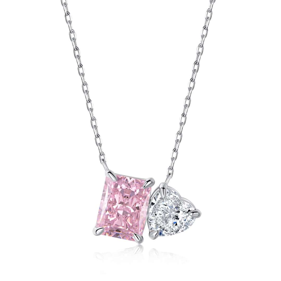 [Revel Jewelry]Dazzling Square & Heart Shape Necklace