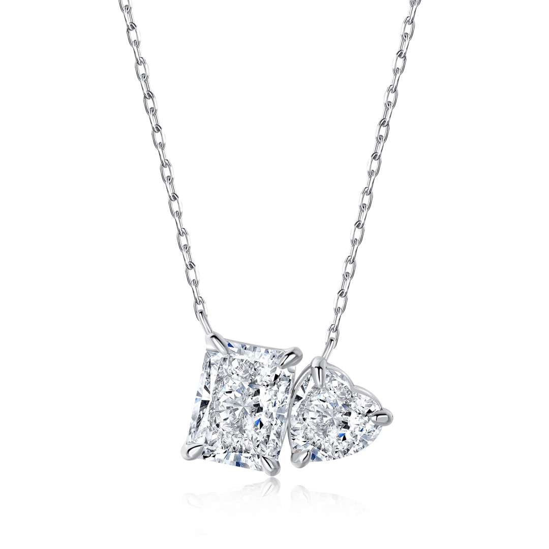 [Revel Jewelry]Dazzling Square & Heart Shape Necklace