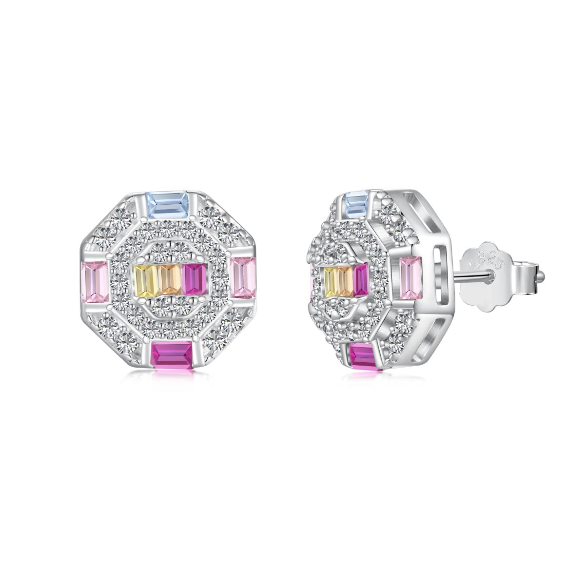 [Revel Jewelry]Ornate Colorful Octagon Shape Daily Earrings