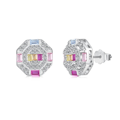 [Revel Jewelry]Ornate Colorful Octagon Shape Daily Earrings