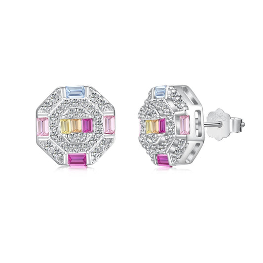 [Revel Jewelry]Ornate Colorful Octagon Shape Daily Earrings