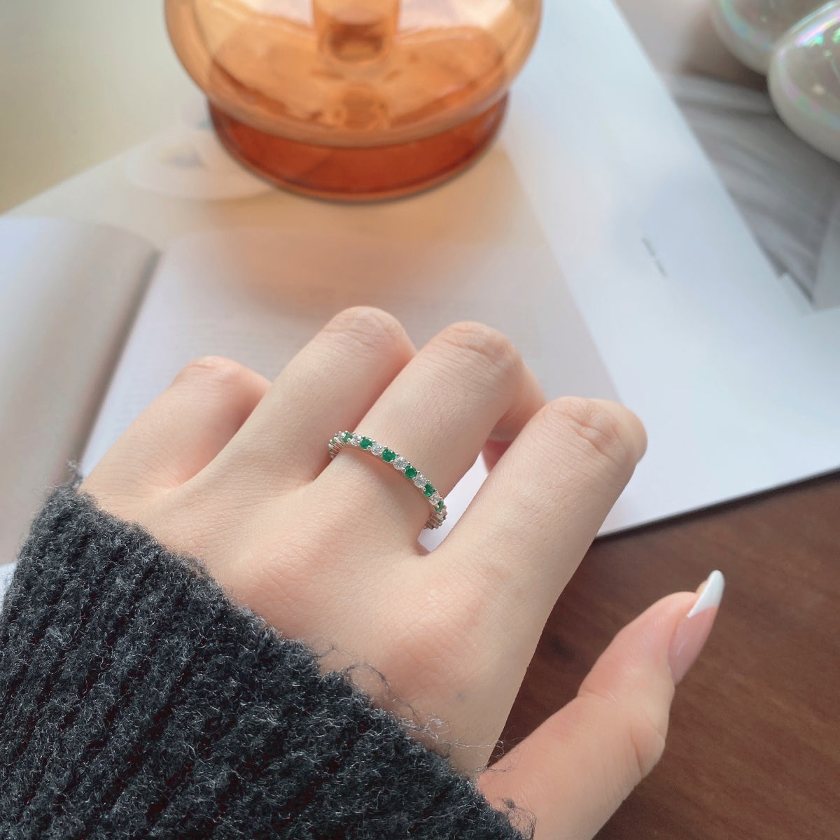 [Revel Jewelry]Exquisite Colorful Round Cut Tennis Ring