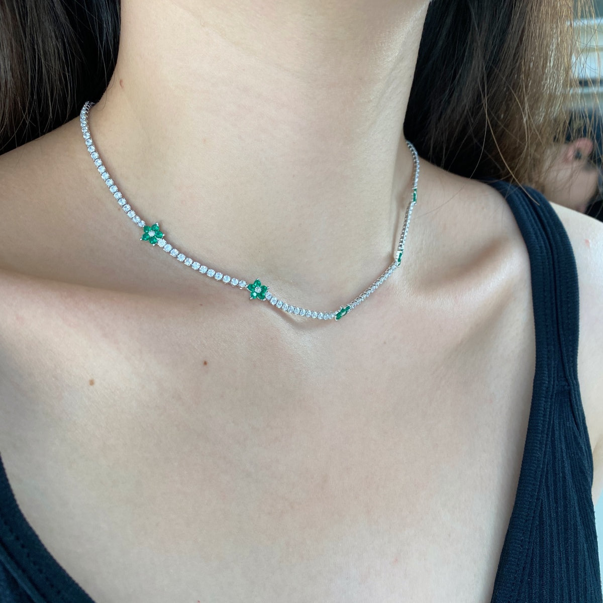 [Revel Jewelry]Luxuriöse Bunte Blumen-Tennis-Halskette