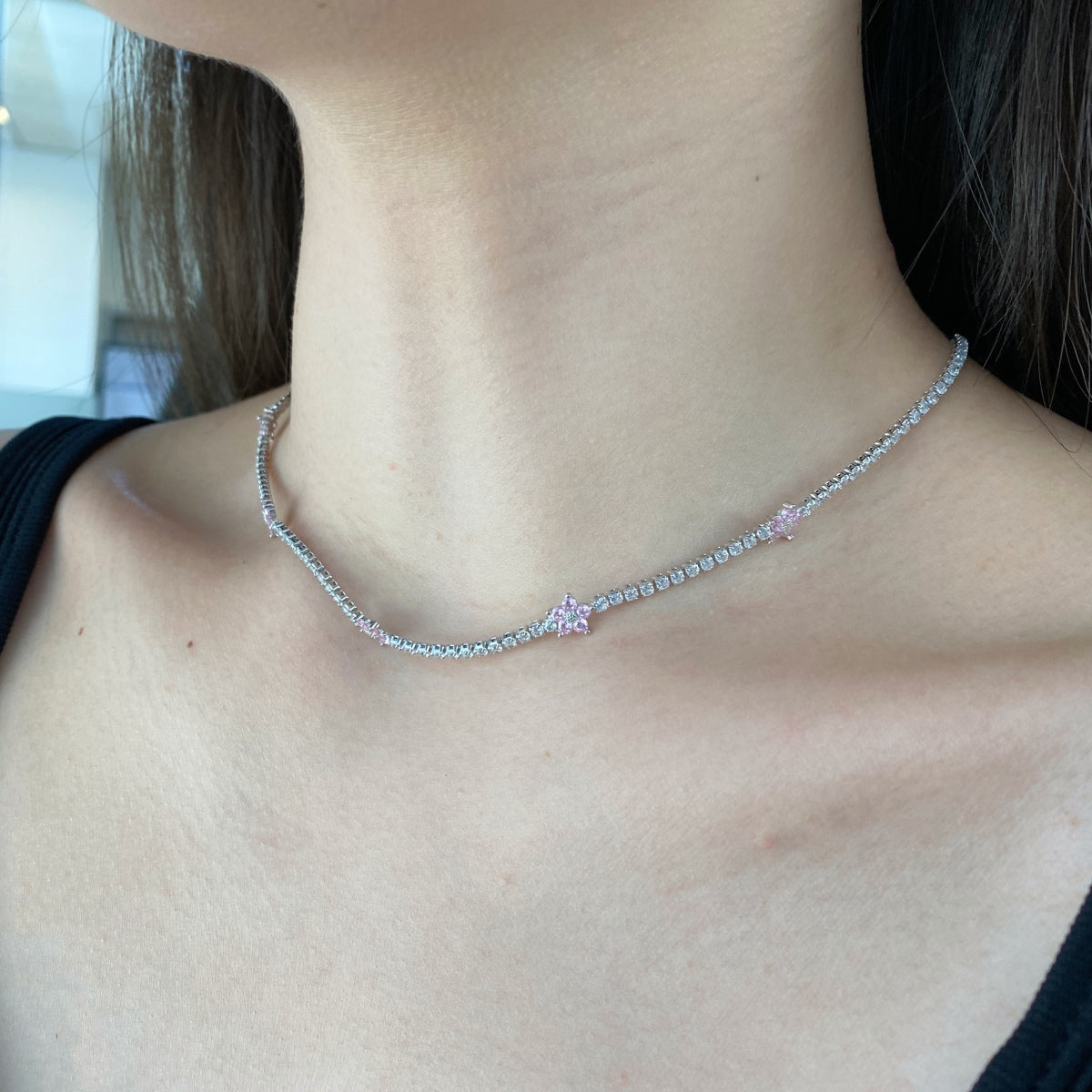 [Revel Jewelry]Luxuriöse Bunte Blumen-Tennis-Halskette